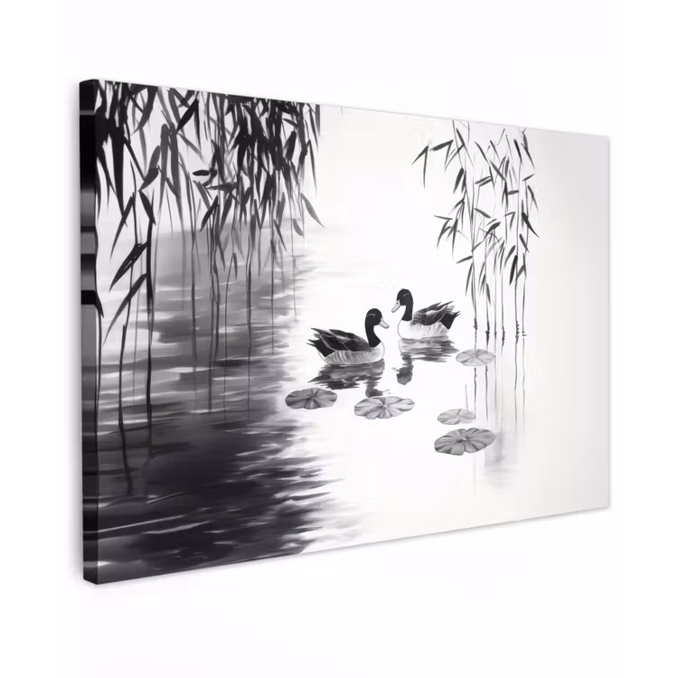 Eenden - Waterlelies - Riet - Zwart canvas 2cm klein -z3d