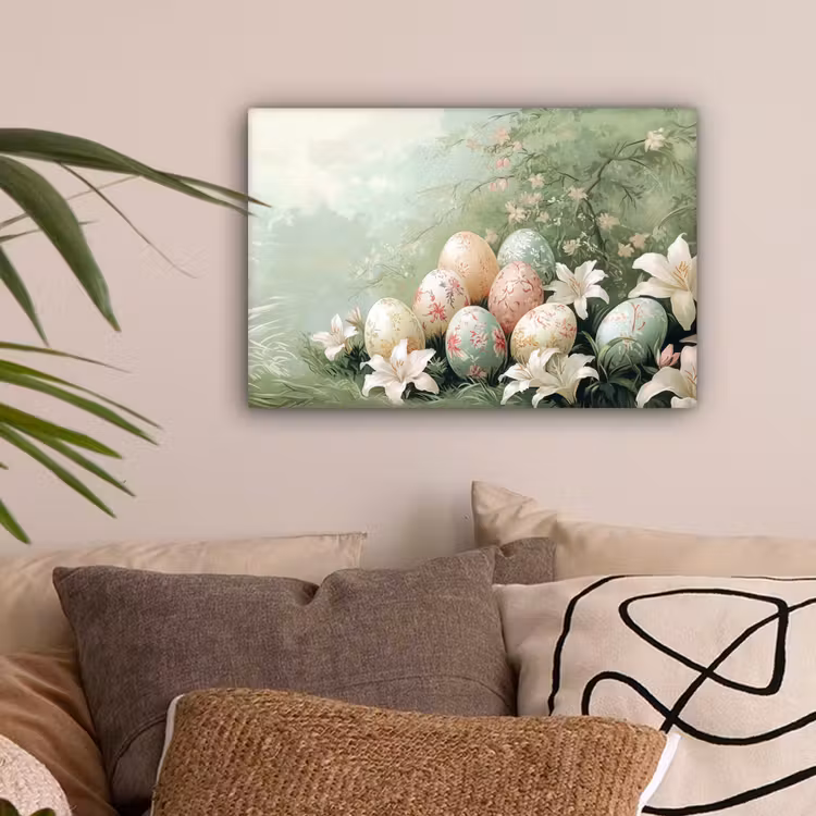Paaseieren - Pasteltinten - Bloemen canvas 2cm klein -sfeer1