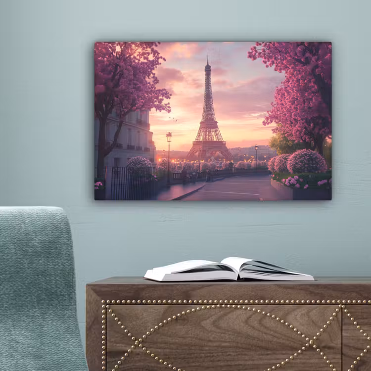 Eiffeltoren - Parijs - Roze canvas 2cm klein -sfeer4