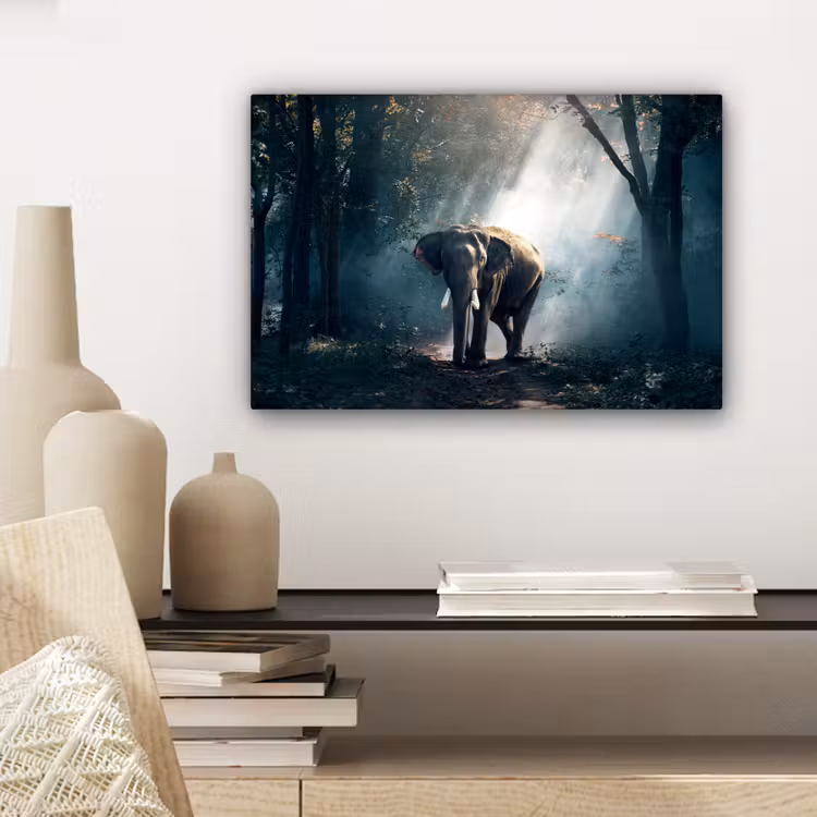 Olifant - Dieren - Licht - Bos - Natuur - Wilde dieren canvas 2cm klein -sfeer6