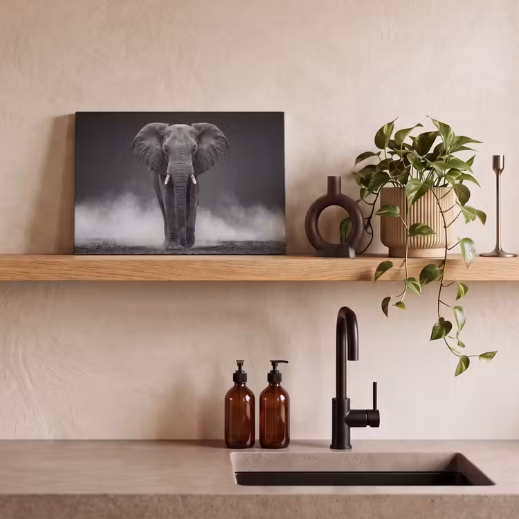 Olifant - Zwart - Wit - Rook canvas 2cm klein -sfeer3