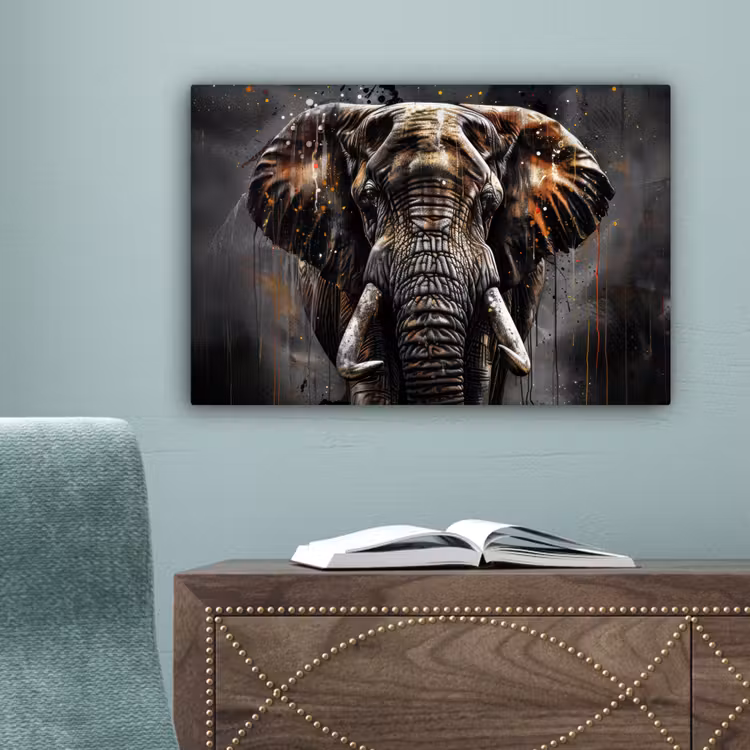 Olifant - Watercolor - Wilde dieren - Luxe canvas 2cm klein -sfeer4