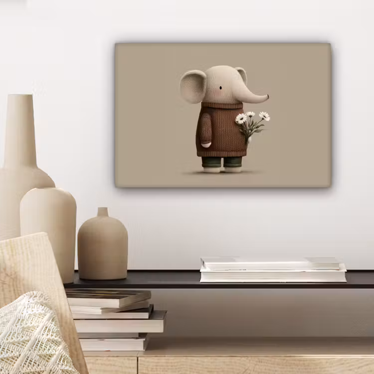Olifant - Witte bloemen - Kindvriendelijk canvas 2cm klein -sfeer6