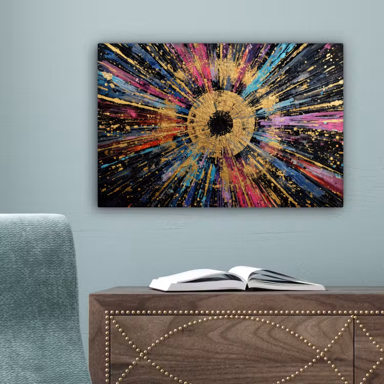 Explosie - Goud - Kleurrijk - Abstract canvas 2cm klein -sfeer4