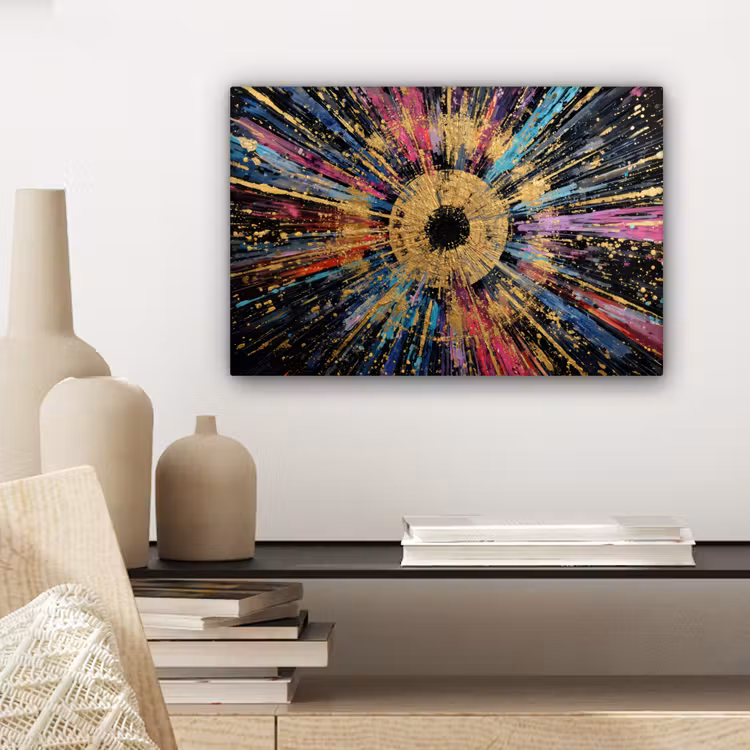 Explosie - Goud - Kleurrijk - Abstract canvas 2cm klein -sfeer6