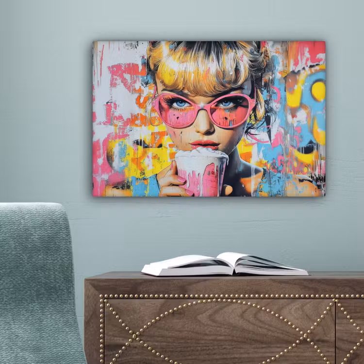 Expressief - Milkshake - Vrouw - Felle kleuren canvas 2cm klein -sfeer4