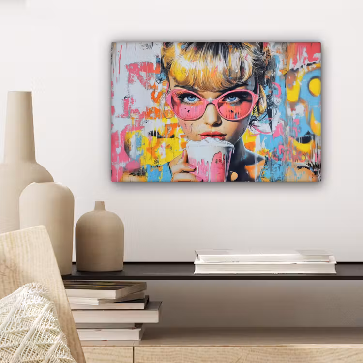 Expressief - Milkshake - Vrouw - Felle kleuren canvas 2cm klein -sfeer6