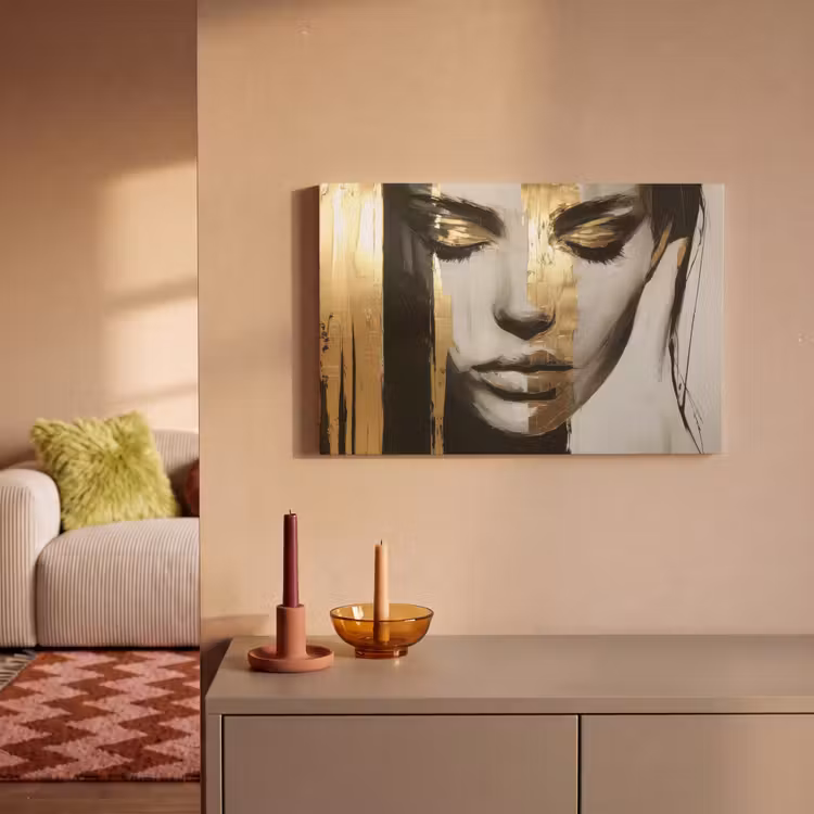 Ogen - Gezicht - Goud - Strepen canvas 2cm klein -sfeer1
