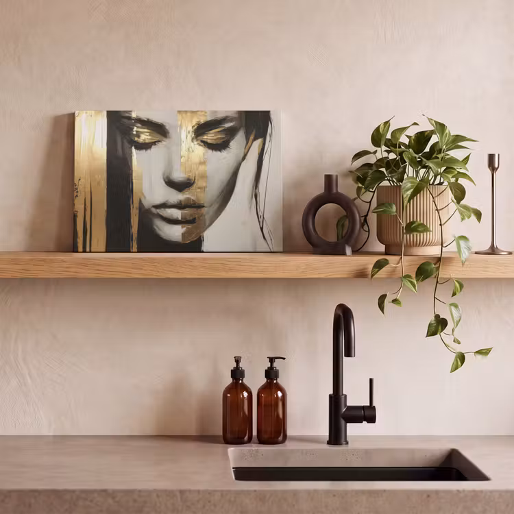 Ogen - Gezicht - Goud - Strepen canvas 2cm klein -sfeer3