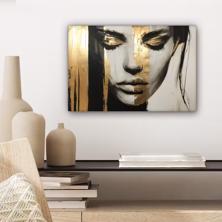 Ogen - Gezicht - Goud - Strepen canvas 2cm klein -sfeer6