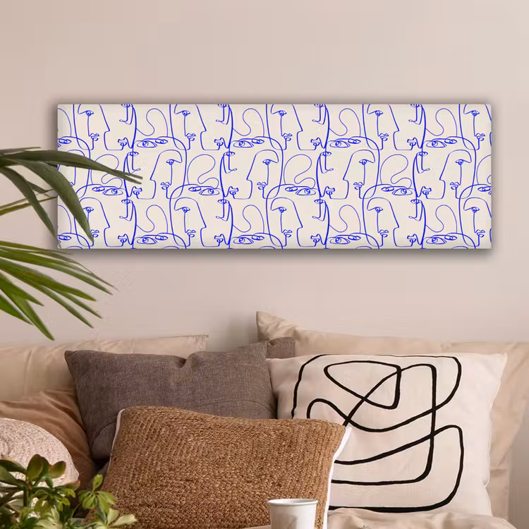 Gezicht - Blauw - Lijnen - Beige canvas 2cm klein 828 -sfeer1