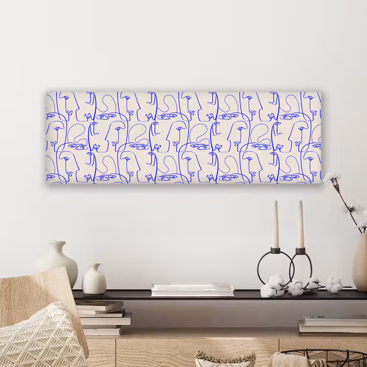 Gezicht - Blauw - Lijnen - Beige canvas 2cm klein 828 -sfeer6