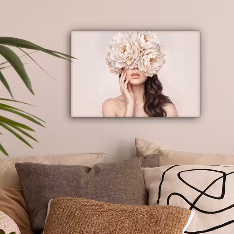Gezicht - Pioenrozen - Crème canvas 2cm klein -sfeer1