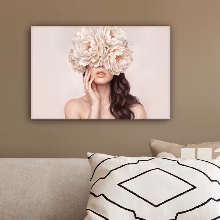 Gezicht - Pioenrozen - Crème canvas 2cm klein -sfeer3