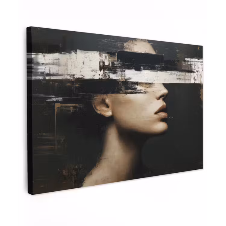 Gezicht - Vrouw - Zwart - Abstract canvas 2cm klein -z3d