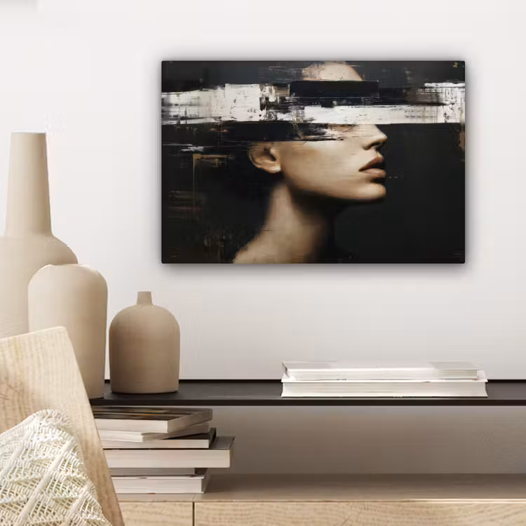 Gezicht - Vrouw - Zwart - Abstract canvas 2cm klein -sfeer6