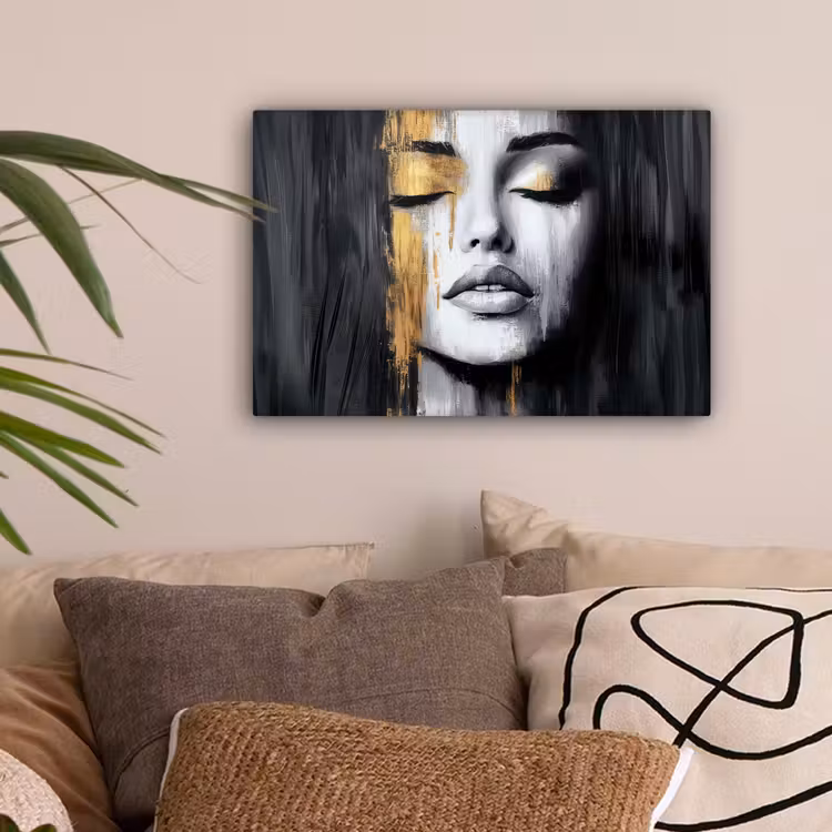 Gezicht - Vrouw - Penseelstreken - Abstract canvas 2cm klein -sfeer1