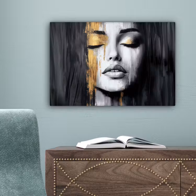 Gezicht - Vrouw - Penseelstreken - Abstract canvas 2cm klein -sfeer4