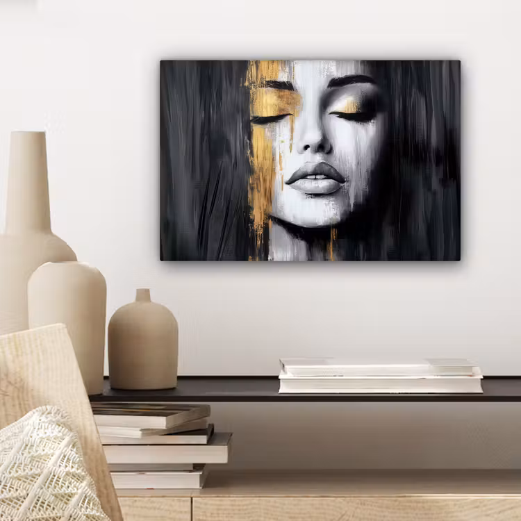 Gezicht - Vrouw - Penseelstreken - Abstract canvas 2cm klein -sfeer6