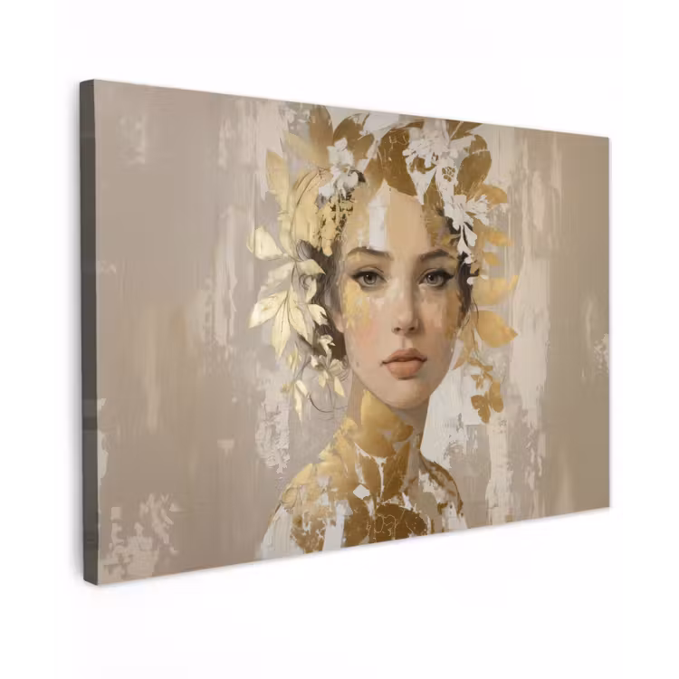 Gezicht - Vrouw - Bladeren - Goud canvas 2cm klein -z3d