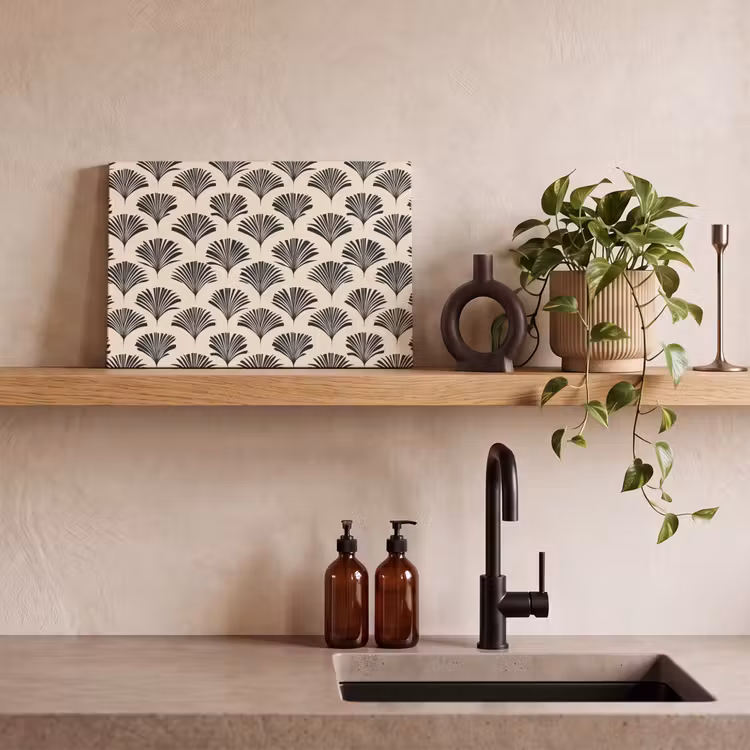 Waaiers - Botanisch - Zwart - Beige canvas 2cm klein 34 -sfeer3