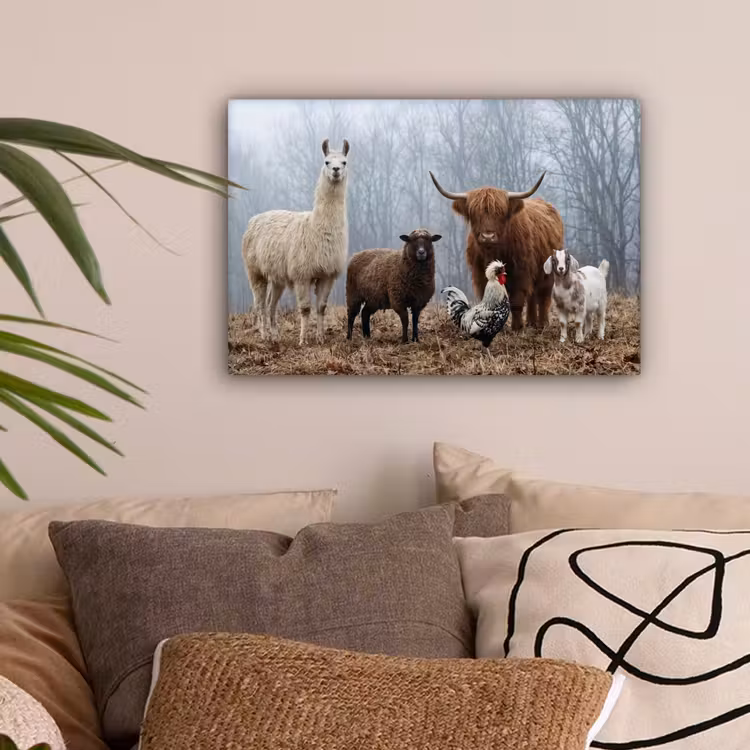 Boerderijdieren - Groep - Mist - Natuur - Rustiek canvas 2cm klein -sfeer1