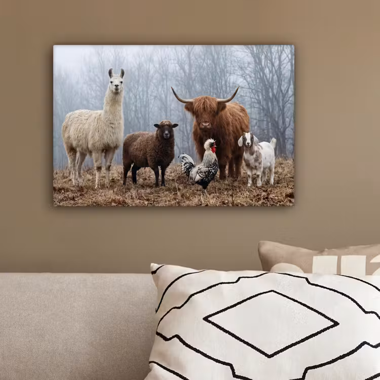 Boerderijdieren - Groep - Mist - Natuur - Rustiek canvas 2cm klein -sfeer3