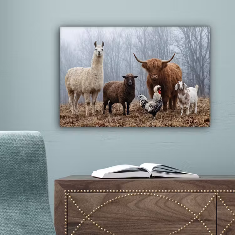Boerderijdieren - Groep - Mist - Natuur - Rustiek canvas 2cm klein -sfeer4