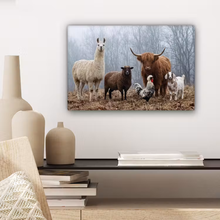 Boerderijdieren - Groep - Mist - Natuur - Rustiek canvas 2cm klein -sfeer6