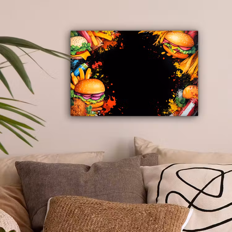 Fastfood - Graffiti - Hamburger - Eten - Modern canvas 2cm klein -sfeer1