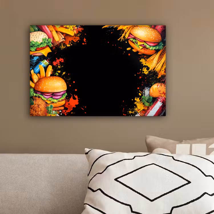 Fastfood - Graffiti - Hamburger - Eten - Modern canvas 2cm klein -sfeer3
