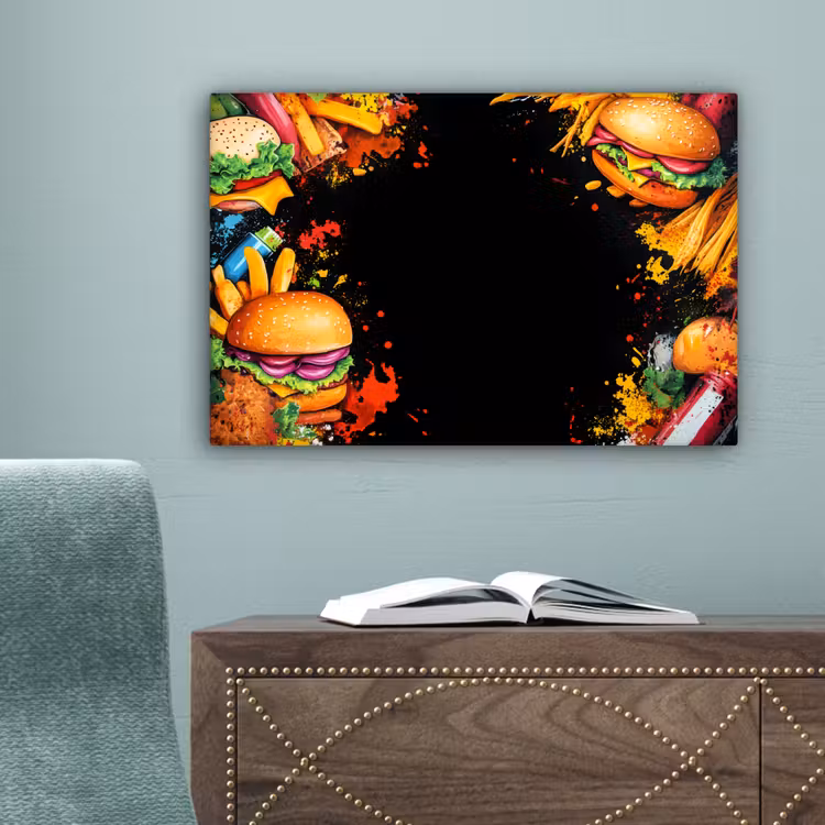 Fastfood - Graffiti - Hamburger - Eten - Modern canvas 2cm klein -sfeer4