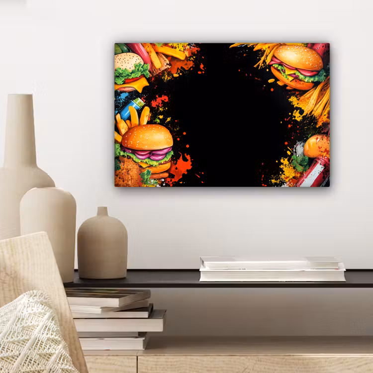 Fastfood - Graffiti - Hamburger - Eten - Modern canvas 2cm klein -sfeer6