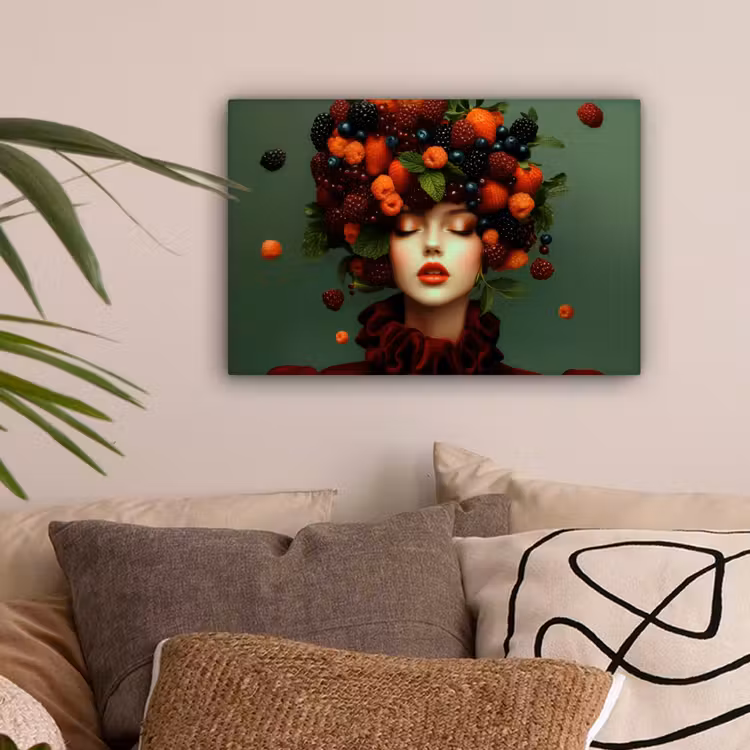 Vrouw - Aardbeien - Frambozen - Bramen - Bessen canvas 2cm klein -sfeer1