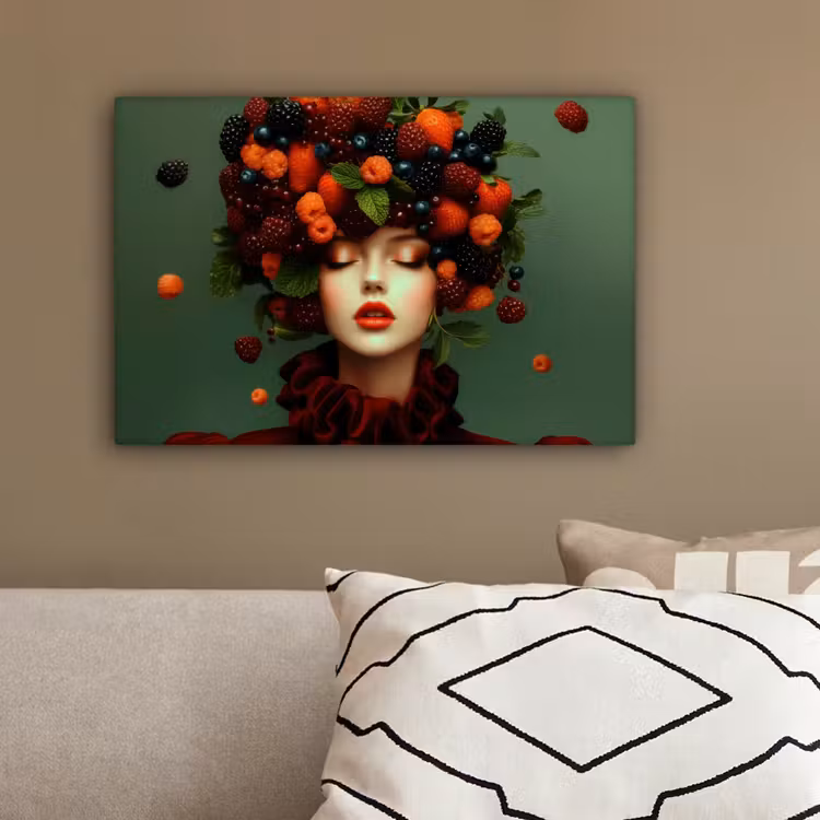 Vrouw - Aardbeien - Frambozen - Bramen - Bessen canvas 2cm klein -sfeer3
