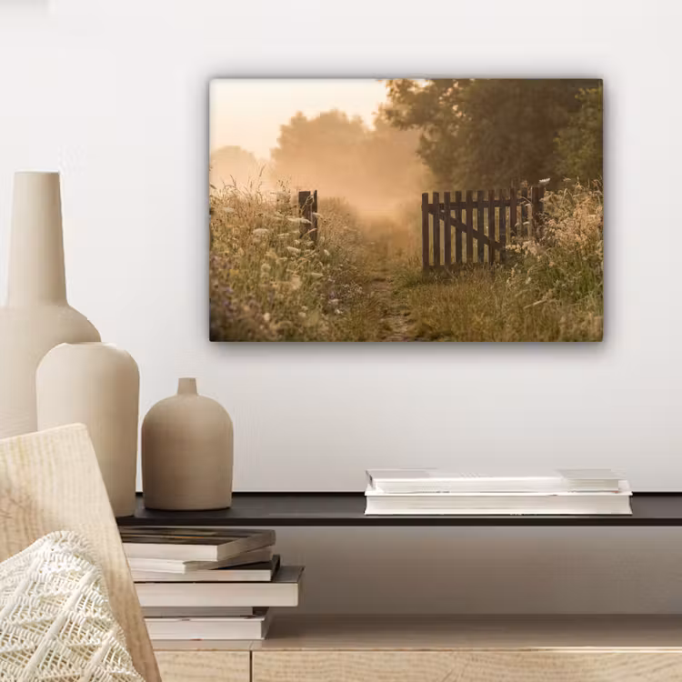 Hek - Natuur - Mist - Veld canvas 2cm klein -sfeer6