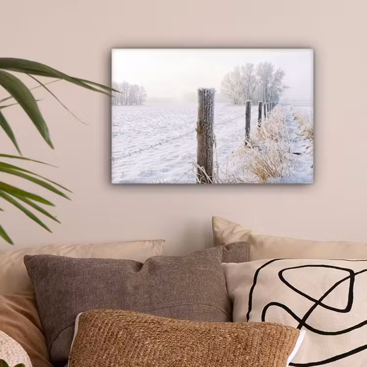 Hek - Sneeuw - Mist - Platteland - Nostalgisch canvas 2cm klein -sfeer1