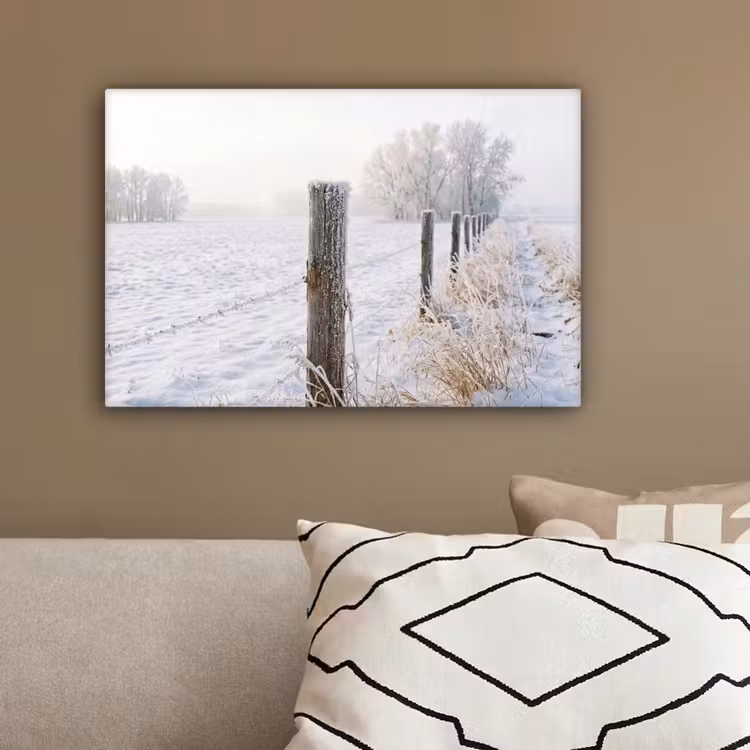 Hek - Sneeuw - Mist - Platteland - Nostalgisch canvas 2cm klein -sfeer3