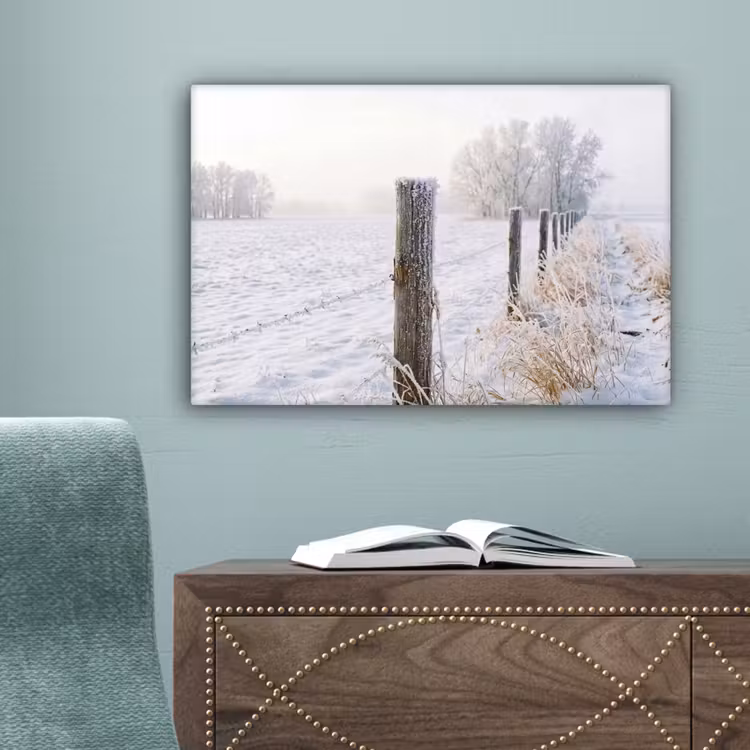 Hek - Sneeuw - Mist - Platteland - Nostalgisch canvas 2cm klein -sfeer4