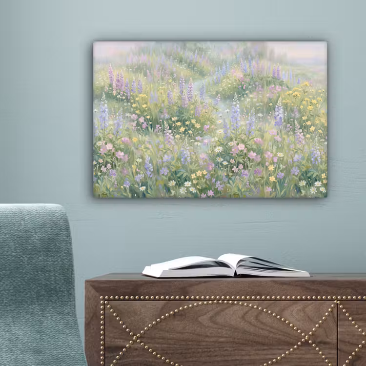 Bloemenveld - Heuvels - Kleurrijk canvas 2cm klein -sfeer4