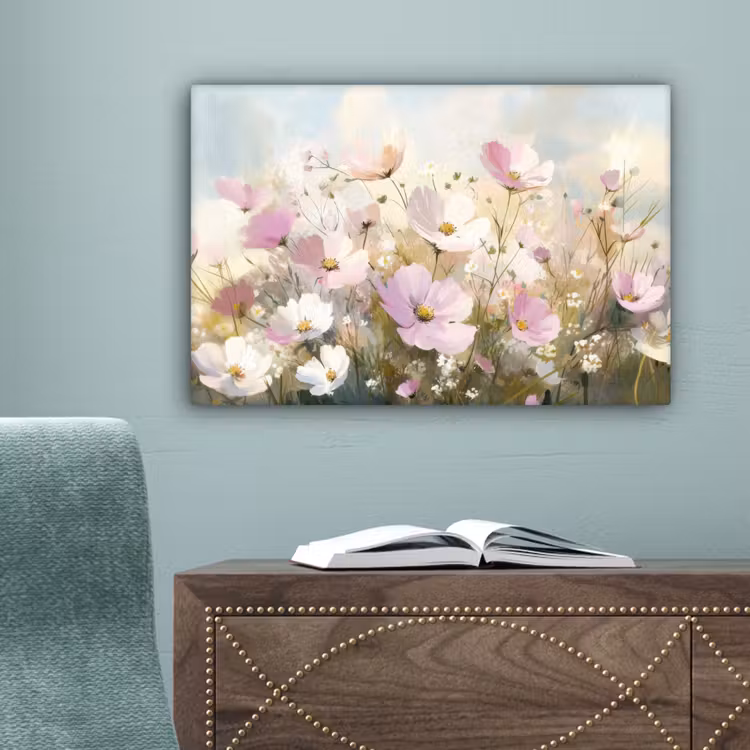 Bloemenveld - Lichte tinten - Geschilderd canvas 2cm klein -sfeer4