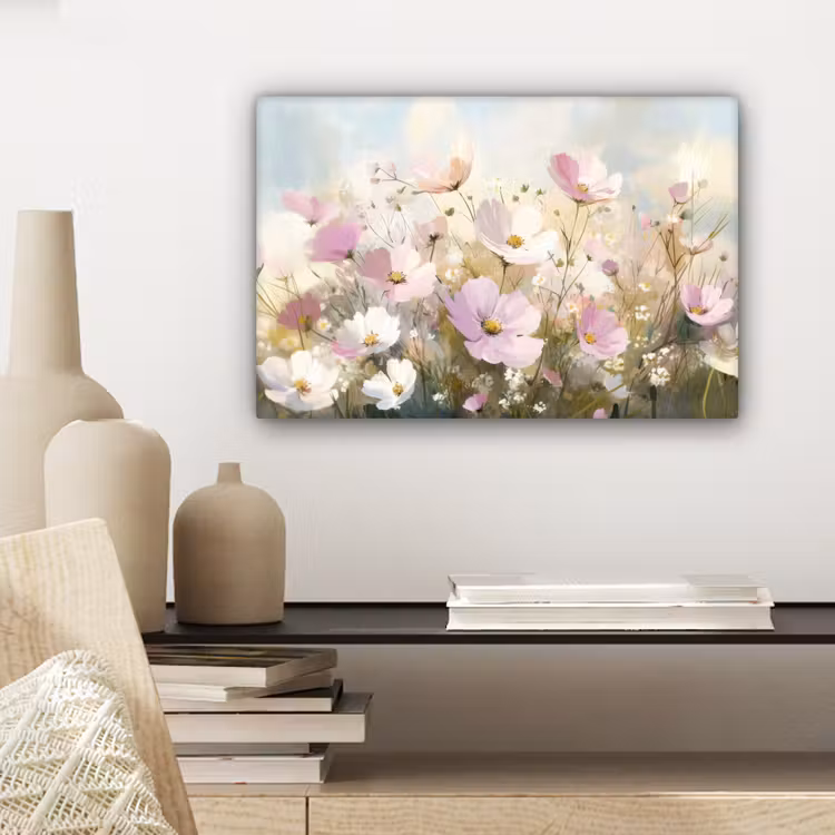 Bloemenveld - Lichte tinten - Geschilderd canvas 2cm klein -sfeer6