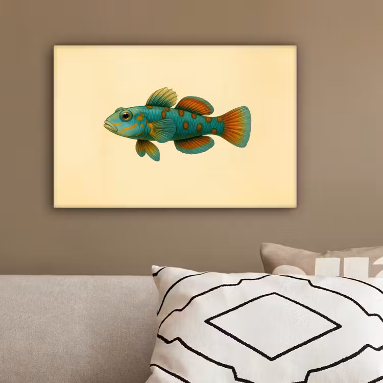 Vis - Blauw - Stippen - Schubben canvas 2cm klein -sfeer3