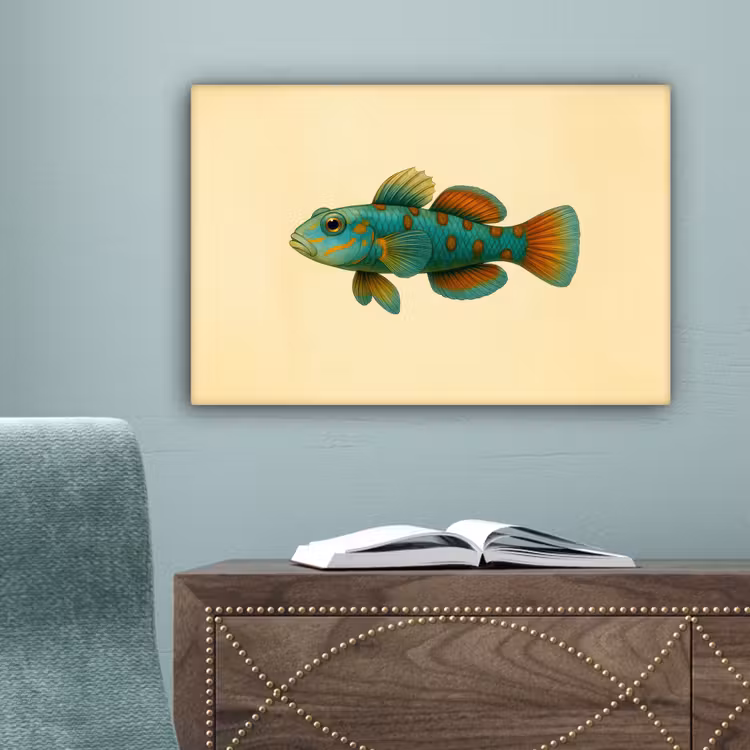 Vis - Blauw - Stippen - Schubben canvas 2cm klein -sfeer4