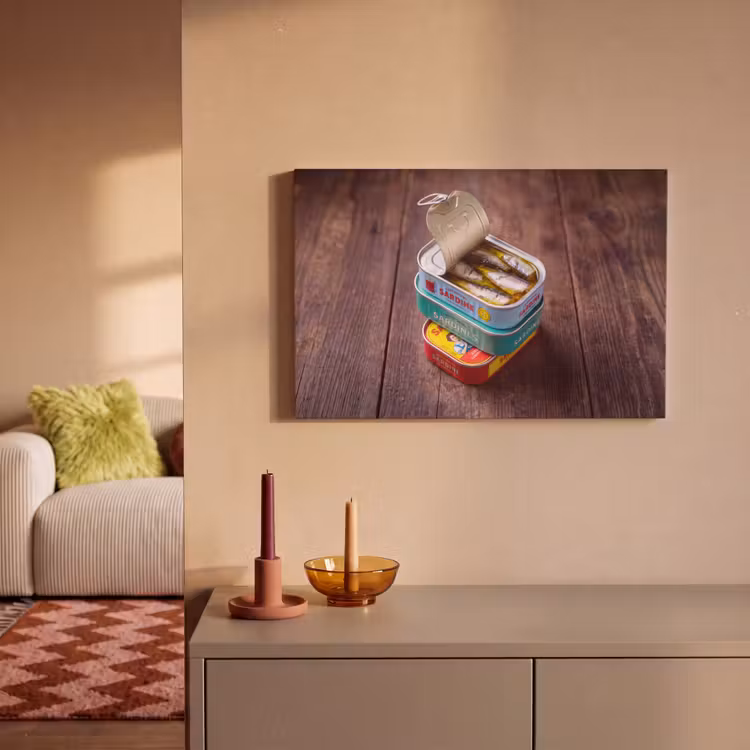 Canvas Print - Fish - Cans - Kitchen - Vis - Blikjes - Keuken canvas 2cm klein