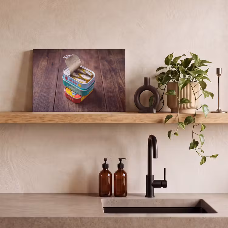 Canvas Print - Fish - Cans - Kitchen - Vis - Blikjes - Keuken canvas 2cm klein