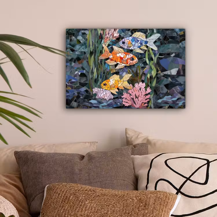 Vissen - Koraal - Zee - Mozaïek canvas 2cm klein -sfeer1
