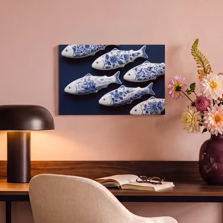 Vissen - Delfts - Blauw - Keramiek canvas 2cm klein -sfeer4