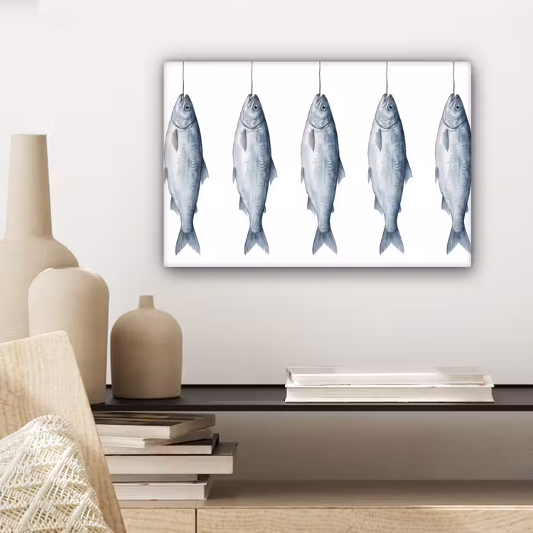 Vissen - Illustratie - Delfts - Blauw canvas 2cm klein -sfeer6