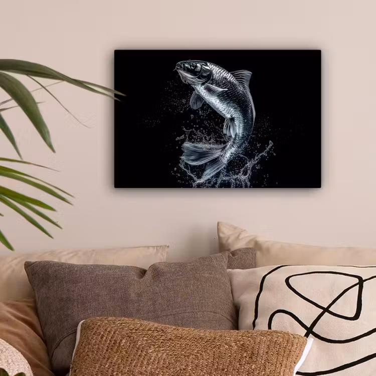 Vis - Koi - Zwart - Water canvas 2cm klein -sfeer1